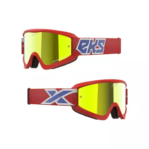 GOX FLAT-OUT MIRROR GOGGLE RED, WHITE, BLUE METALLIC - GOLD MIRROR LENS EKS