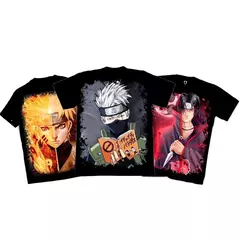Kit 3 Camisetas Anime Naruto Shippuden Kakashi Itachi Raposa Ultimate Ninja Unissex
