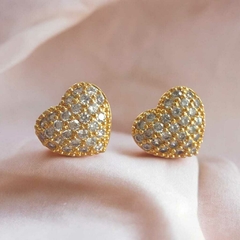 Brinco Coração Cravejado 10mm Hipoalergenico Banhado a Ouro 18k Semijoia