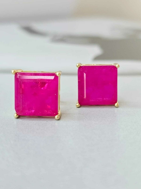 Brinco Quadrado Rubi Semijoia Banhado a Ouro 18k Hipoalergênico