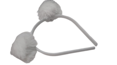Tiara branca com pompons brancos de pelucia