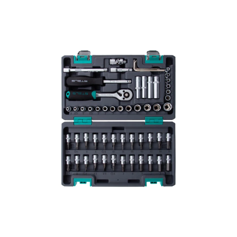 Jogo de Ferramentas 1/4" em Aço Cromo Vanádio com Maleta Plástica 57 Peças – 1410155 – Stels