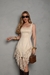 Vestido Curto Com Franjas Decote Reto, Suede, Laila - loja online