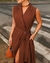 Vestido Middi Gola Transpassada Com Faixa, Crepe Alfaiataria, Tania