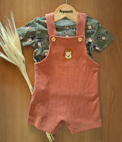Conjunto Jardineira e Camiseta Leãozinho Algodão Egípcio