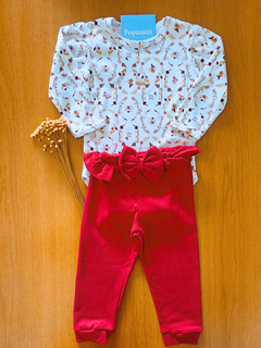 Conjunto Body Manga Longa e Calça Floral Suedine Egipcio