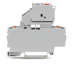 [2202-1611/1000-541] 2-conductor fuse terminal block; with pivoting fuse holder; with end plate; for 5 x 20 mm miniature metric fuse; with push-button; with blown fuse indication by LED; 12 - 30 V; for DIN-rail 35 x 15 and 35 x 7.5; 2.5 mmþ; Push-in CAGE CLAMP¨; 250 mmþ; gr