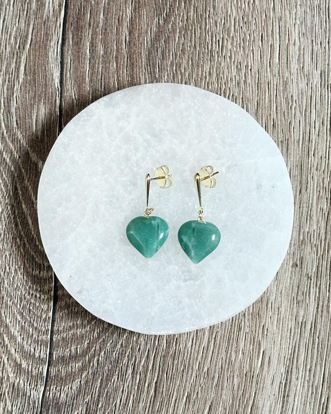 Brinco em Quartzo Verde Coração (Dourado) - Saúde e Equilíbrio