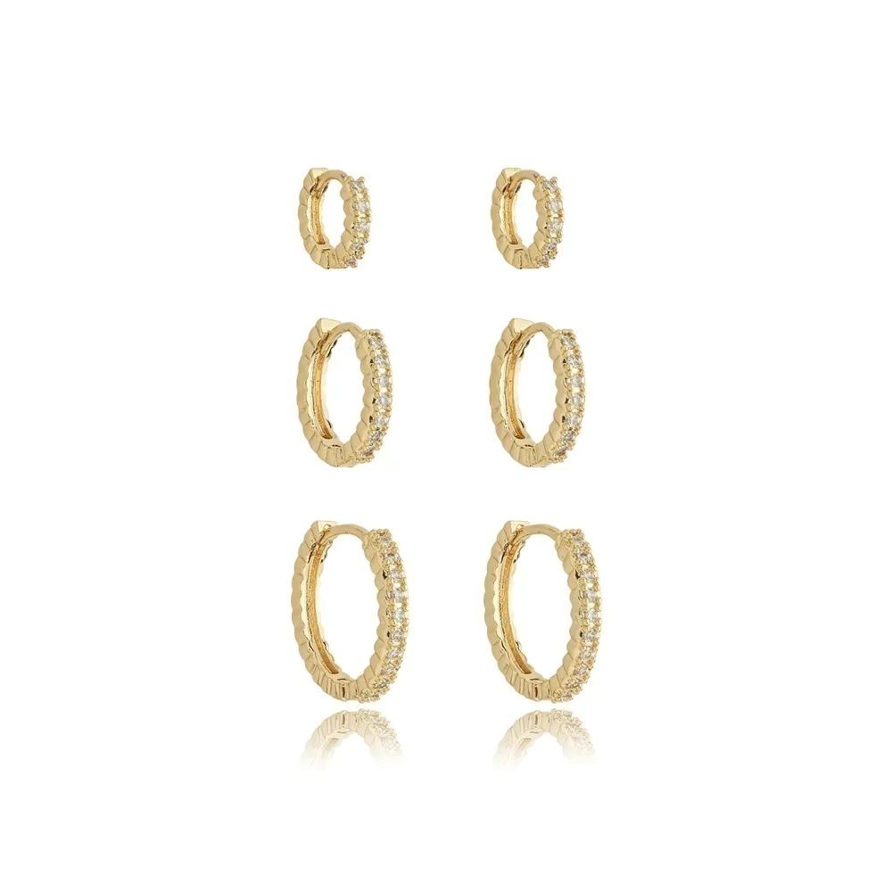 Trio de argola fina Liz- Ouro