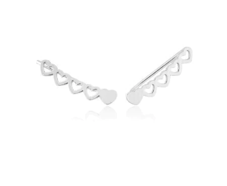 Brinco Ear Cuff em Prata 925 Corações - BR030