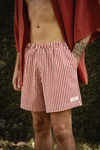 Short Linho Listras Vermelho