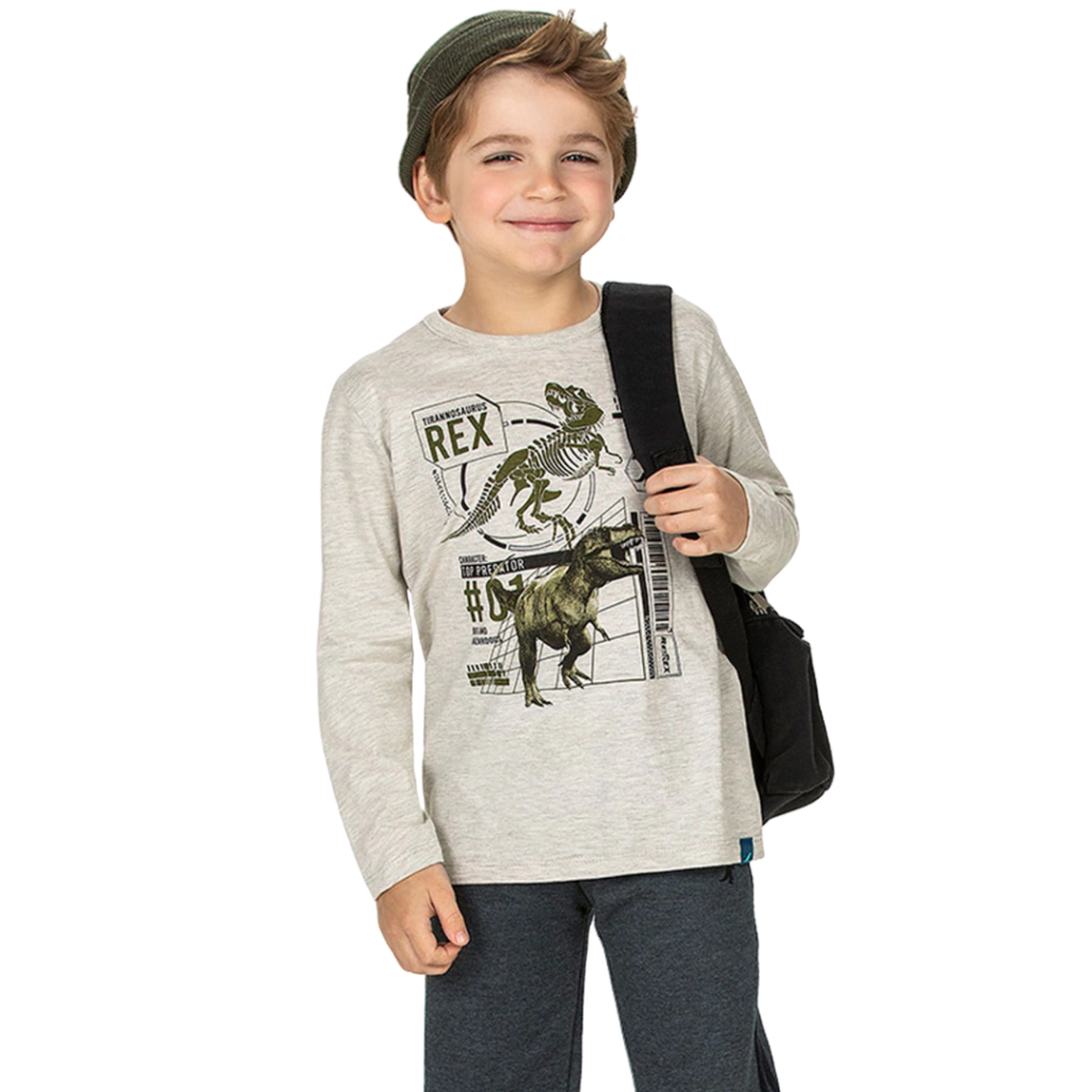 Camiseta Manga Longa Mescla Meia Malha ReiRex