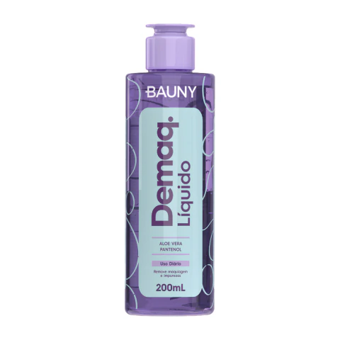 Demaquilante Liquido Aloe Vera e Pantenol Uso Diário 200ml Bauny
