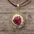 Colar charmoso com relicário em metal dourado com bordado com flores rosa - comprar online