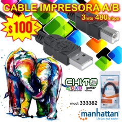 CABLE IMPRESORA A/B 3 metros MANHATTAN 333382