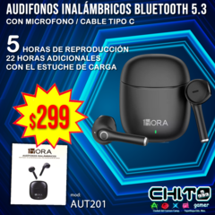 AUDIFONOS BLUETOOTH 5.3 c/ MICROFONO 1HORA AUT201