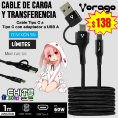 CABLE TIPO C A TIPO C con ADAPTADOR A USB VORAGO CAB-126