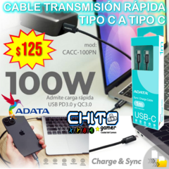 CABLE TRANSMISIÓN RÁPIDA Tipo C a Tipo C ADATA CACC-100PN