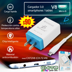 CARGADOR V8 MicroUSB 3.0 ELE-GATE CH72V8 (CH.72.V8)