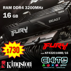 RAM 16GB PC DDR4 3200Mhz KINGSTON FURY KF432C16BB/16