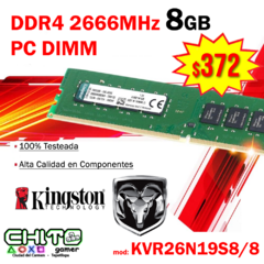 MEMORIA RAM PARA PC 8gb KINGSTON KVR26N19S8/8