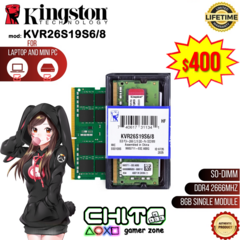 MEMORIA RAM DDR4 8GB KINGSTON KVR26S19S6/8