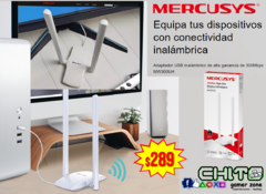 ADAPTADOR USB INALÁMBRICO DE ALTA GANANCIA 300Mbps MERCUSYS MW300UH