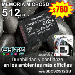 MICROSD 512gb Class 10 V30 UHS- U3 A1 KINGSTON SDCS2/512GB