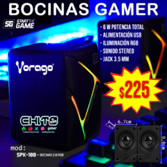 BOCINAS CON LEDS GAMER 6w VORAGO SPK-108