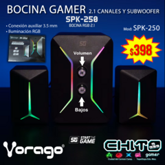 BOCINAS GAMER 2.1 CANALES SUBWOOFER VORAGO SPK-250