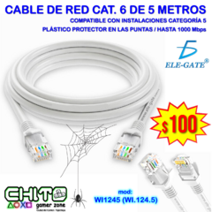 CABLE DE RED 5 mts CATEGORÍA 6 ELE-GATE WI1245 (WI.124.5)