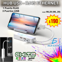 HUB USB - RJ45 3 PUERTOS ELE-GATE WL29 (WL.29)