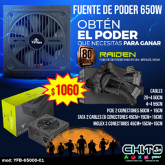 FUENTE DE PODER GAMER 650W 80 Plus Bronze YEYIAN YFB-65000-01