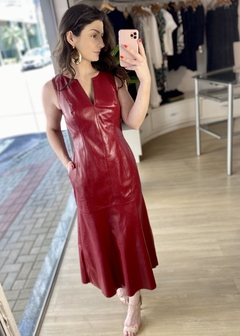VESTIDO MIDI PESPONTADO VERMELHO - comprar online