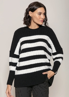 BLUSA BIAMAR ALONGADA LISTRADA PRETO - comprar online