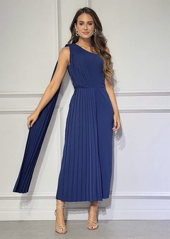 VESTIDO MIDI UM OMBRO PLISSADO AZUL - comprar online