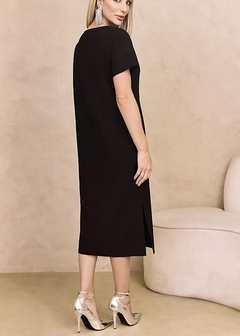 VESTIDO MIDI RETO PRETO - Banana Blu
