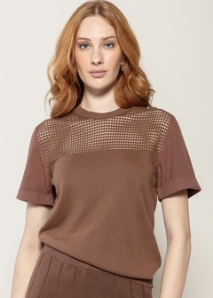 BLUSA DETALHE VAZADO BIAMAR MARROM - comprar online