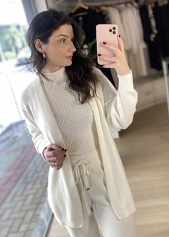 CASACO FIO PLUMA ALONGADO BIAMAR OFF WHITE - loja online