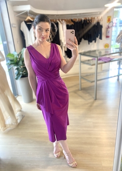 VESTIDO MIDI TRANSPASSADO ROXO