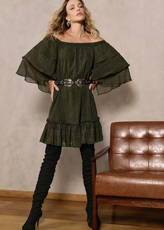 VESTIDO OMBRO A OMBRO ESTAMPADO VERDE na internet