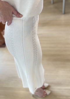 SAIA MIDI TRICOT TRANÇADA OFF WHITE na internet