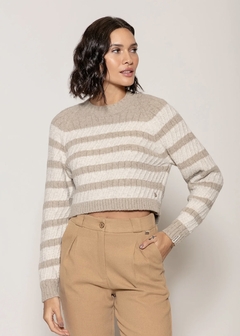 BLUSA BIAMAR CROPPED LISTRADA BEGE - comprar online