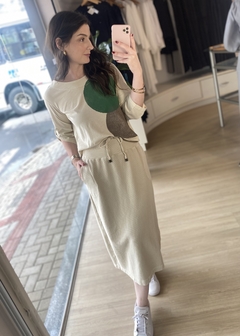 CONJUNTO BLUSA E SAIA ALGODÃO TINGIDO BEGE - comprar online