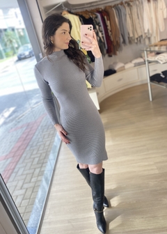VESTIDO CANELADO CINZA - comprar online