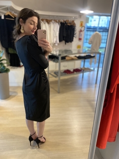 VESTIDO MIDI TRANSPASSADO PRETO - Banana Blu