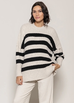 BLUSA BIAMAR ALONGADA LISTRADA BEGE na internet