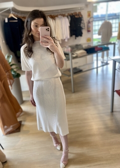 SAIA MIDI TRICOT TRANÇADA OFF WHITE