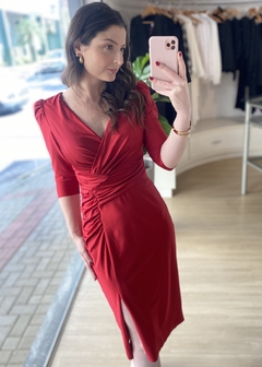 VESTIDO MIDI TRANSPASSADO VERMELHO ESCURO - comprar online