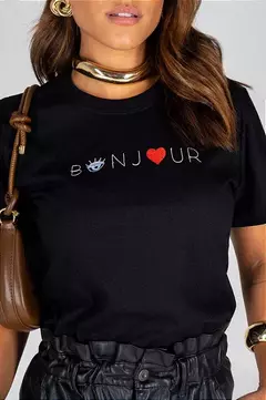T-SHIRT BORDADA BONJOUR PRETA - comprar online